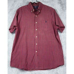 Ralph‎ Lauren Shirt Men MEDIUM Red Plaid Short Sleeve Button Down Pony Heritage